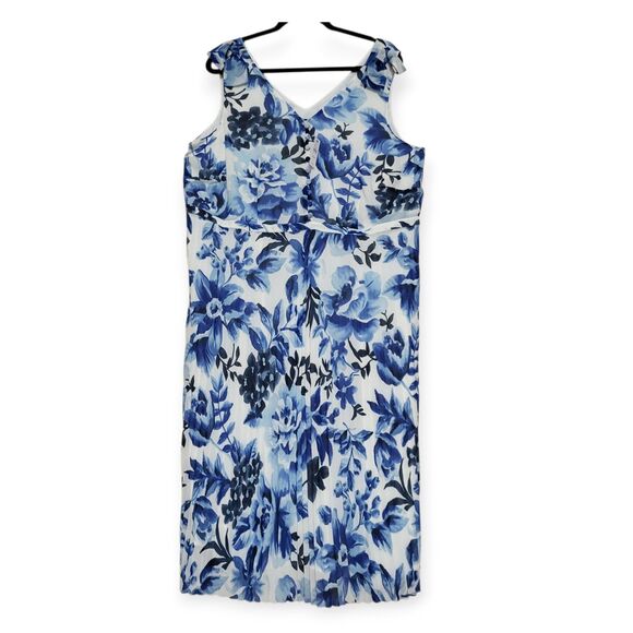 Talbots Plus 16WP NWT Blue Floral Watercolor Blooms Pleated Midi Dress Romantic - Picture 7 of 12